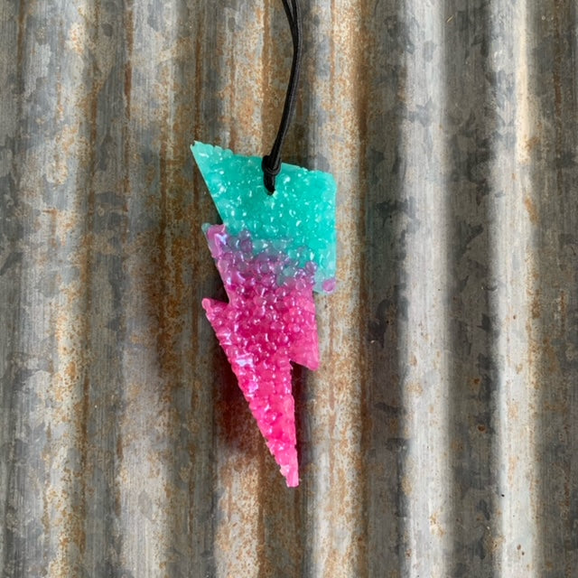 Lightning Bolt Car Freshie Teal to Pink Ombre Sea Salt Orchid