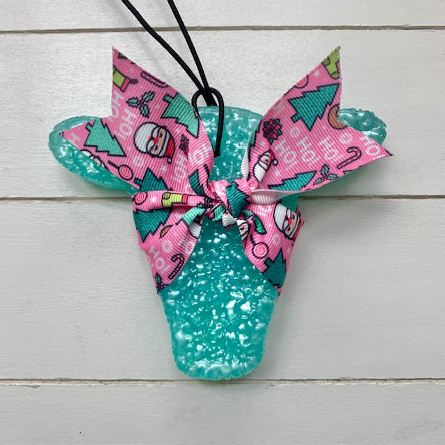 Teal Cowhead with Pink Santa Ribbon | Sugared Lemon Scent