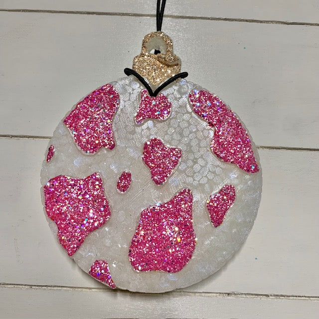 Cow print Ornament Pink Glitter | Marshmallow Fireside Scent
