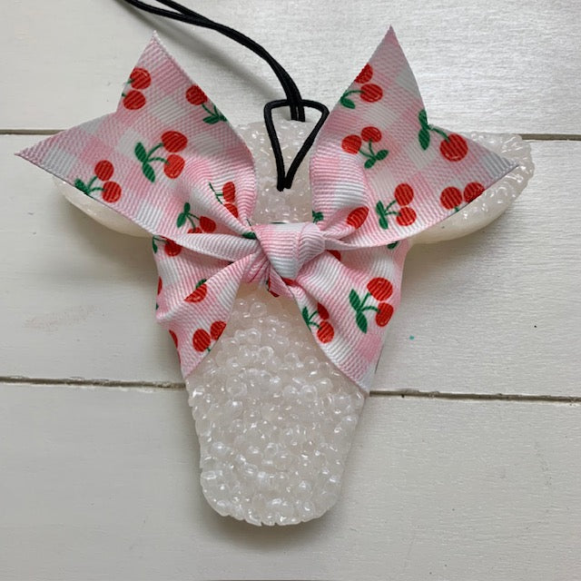 White Cowhead with Cherry Ribbon | Wild Cherry Almond Scent