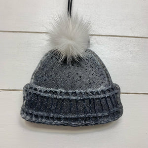Beanie | Gunmetal With White Pom | Cotton Candy Scent