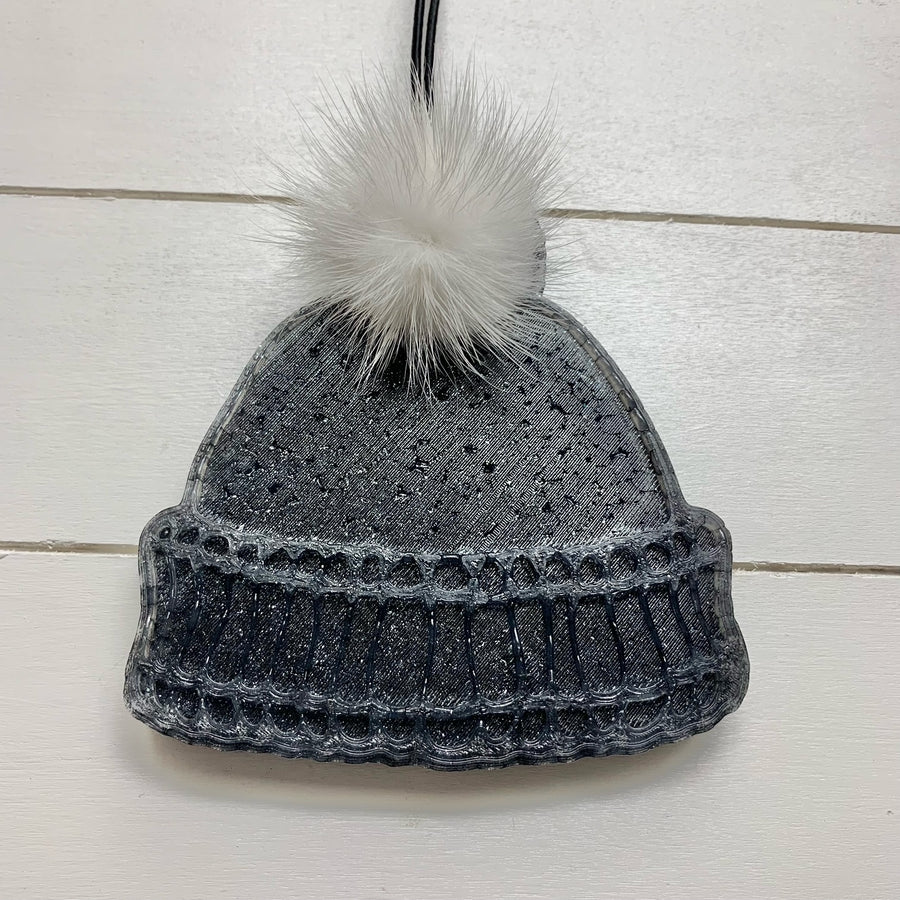 Beanie | Gunmetal With White Pom | Cotton Candy Scent