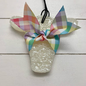 Cow Face | White With Colorful Gingham Ribbon | Strawberry Daiquiri Scent
