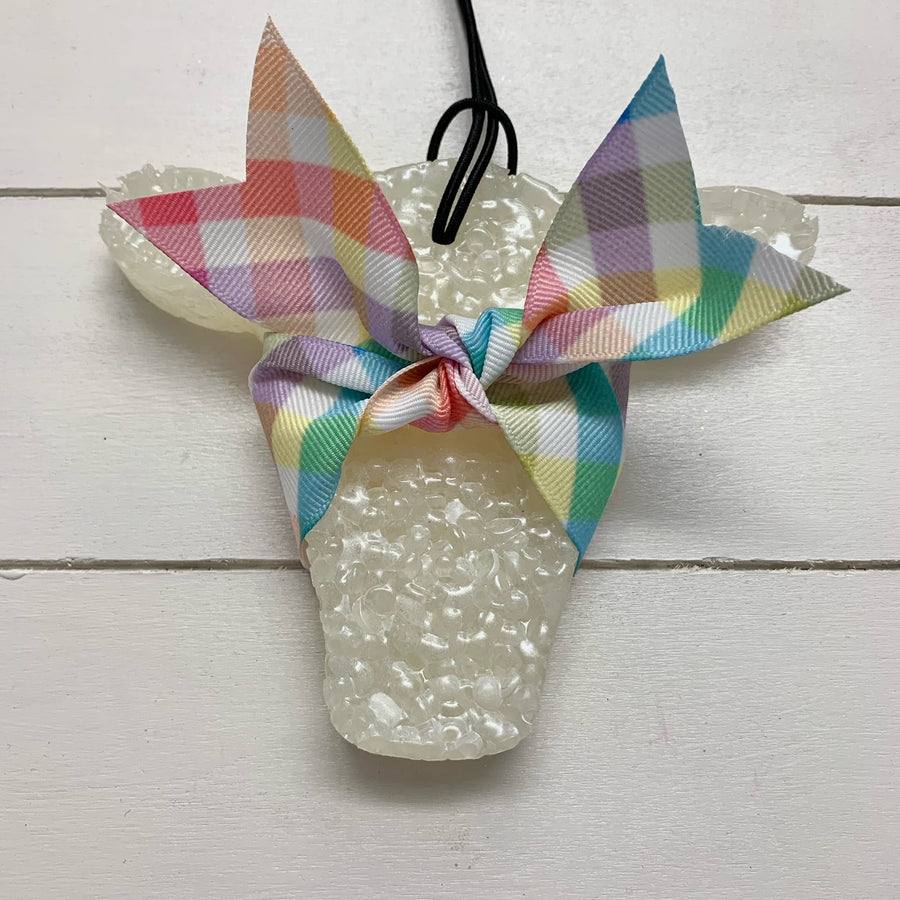 Cow Face | White With Colorful Gingham Ribbon | Strawberry Daiquiri Scent