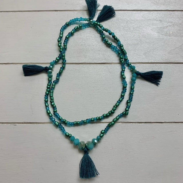 Teal Tassel Necklace