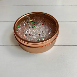 Car Candle Air Freshener | Rose Gold Tin & Holiday Sparkles
