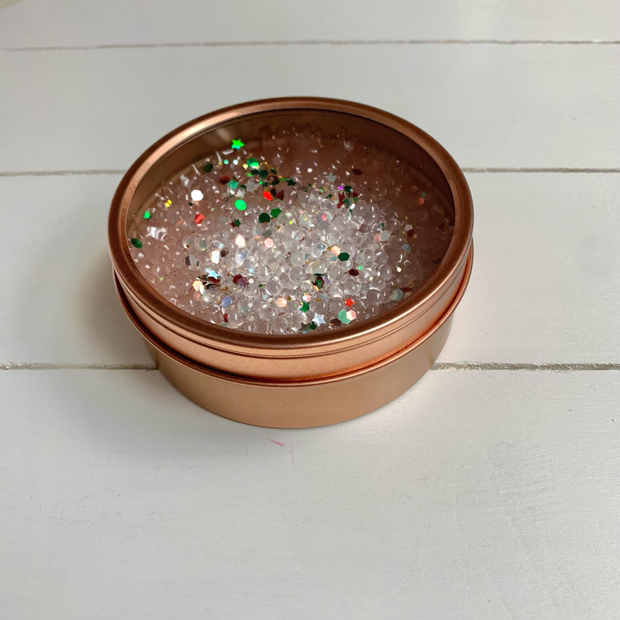 Car Candle Air Freshener | Rose Gold Tin & Holiday Sparkles