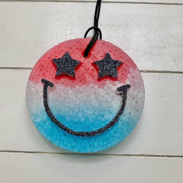 Smiley Face Star Eyes | Red, White, & Blue With Black Sparkle Eyes | Gingham Scent