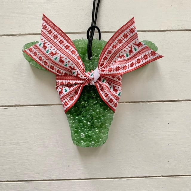 Cow Head | Green With Reindeer Stripes Ribbon | Gingerbread House Scent
