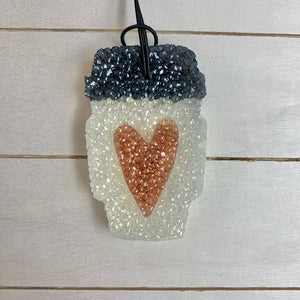 Venti Coffee Cup Car Freshie | Black Lid With Glitter Heart | Café Latte Scent