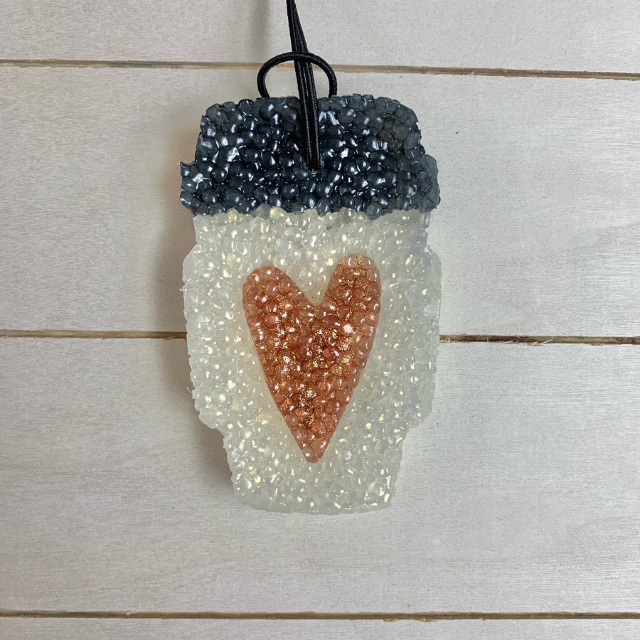 Venti Coffee Cup Car Freshie | Black Lid With Glitter Heart | Café Latte Scent