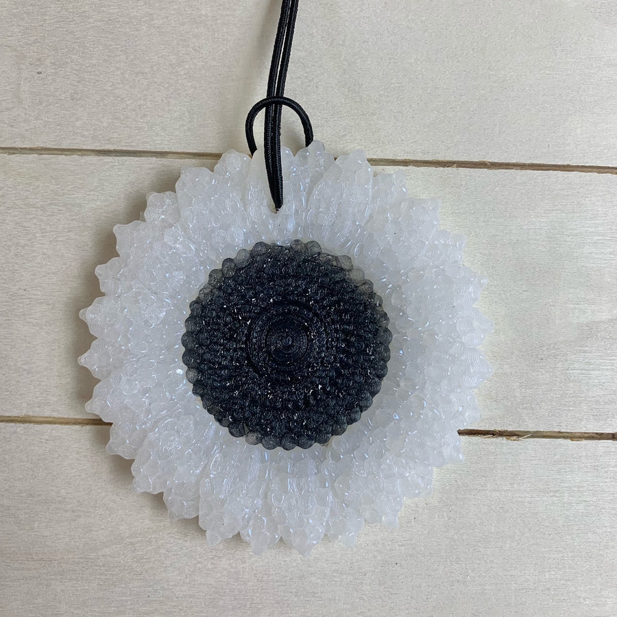 Sunflower Car Freshie | White Petals | Rosemary Mint Scent