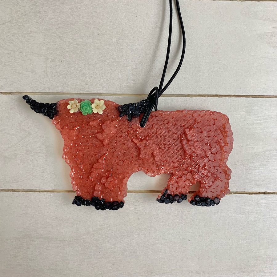 Highland Cow Car Freshie | Fall Colors With Succulents | Wassail Scent