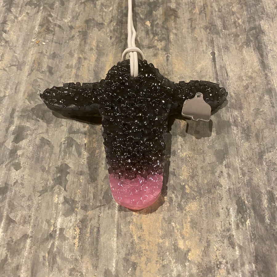 Cow Head Freshie | Black With Pink Nose And Chrome Ear Tag | Black Ice Scent