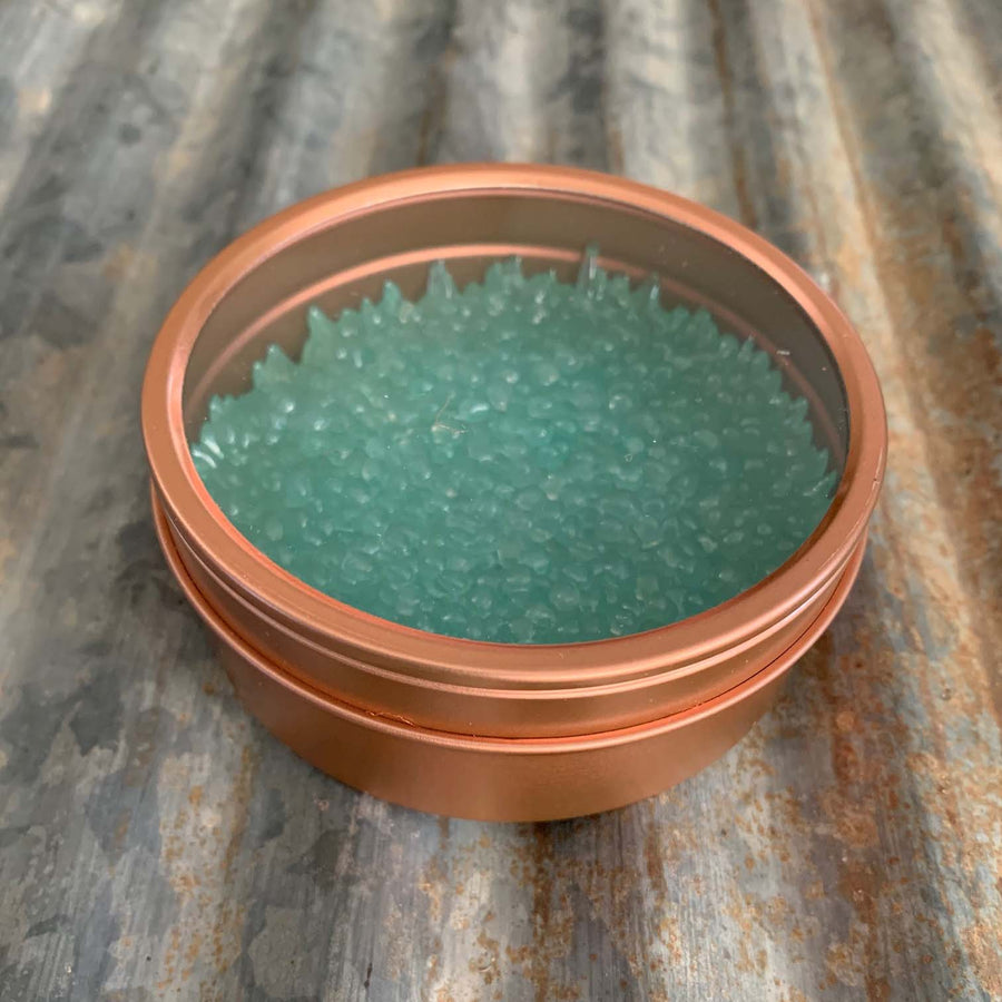 Car Candle Air Freshener | Rose Gold Tin & Teal Beads | Tropical Cowboy Scent