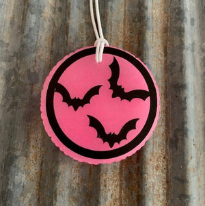 Halloween Bats Print Car Freshie | Glow In The Dark Pink | Wild Cherry Almond Scent