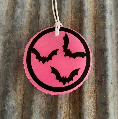 Halloween Bats Print Car Freshie | Glow In The Dark Pink | Wild Cherry Almond Scent