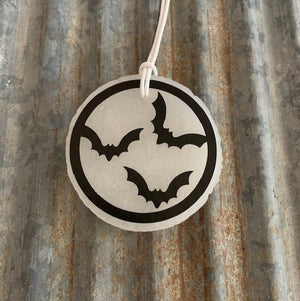 Halloween Bats Print Car Freshie | Glow In The Dark White & Aqua Blue | Mahogany Teakwood Scent