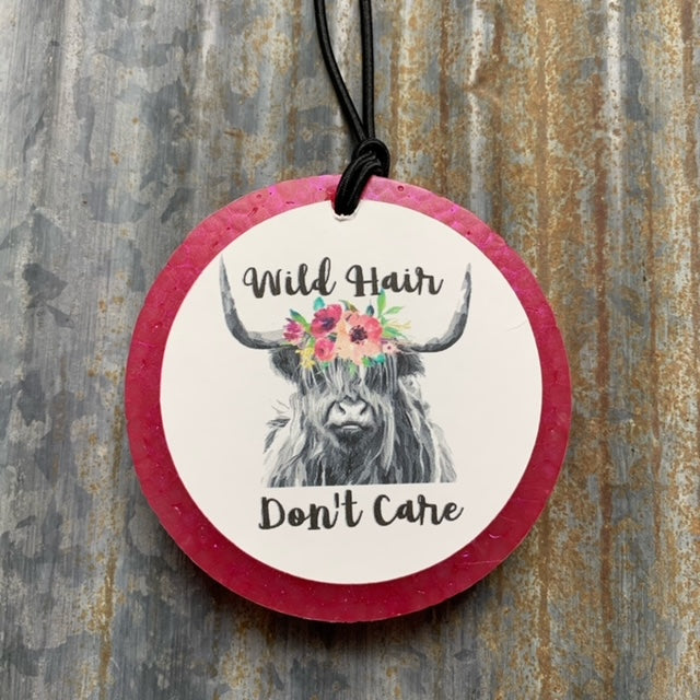 Circle Car Freshie | Pink With Valentine Cow Card | Cactus Blossom Scent