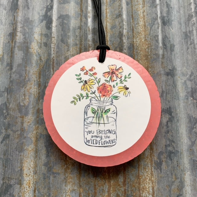 Circle Car Freshie | Peach With Flower Vase Card | Lush Blush Scent