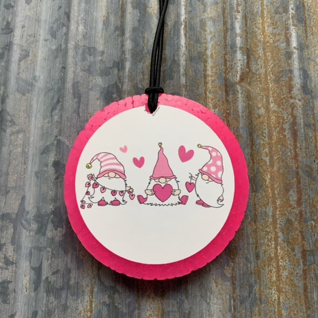 Circle Car Freshie | Pink With Valentine Gnomes Card | Butt Naked Scent