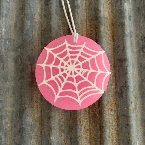 Spider Web Print Car Freshie | Glow In The Dark Pink | Peachy O Scent