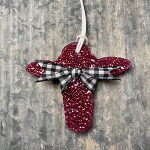 Cow Head Car Freshie | Burgundy With Black Plaid Ribbon | Fall Festival Scent - Rear View Jewels