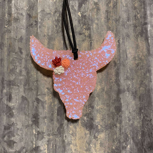 Cow Skull Car Freshie | Peach Pearl With 3 Succulents | Buffalo Plaid Scent