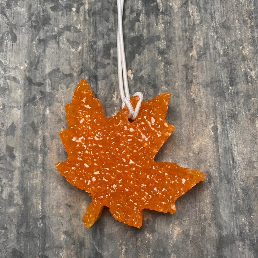 Fall Leaf Car Freshie | Auburn Orange | Buffalo Plaid Scent - Rear View Jewels