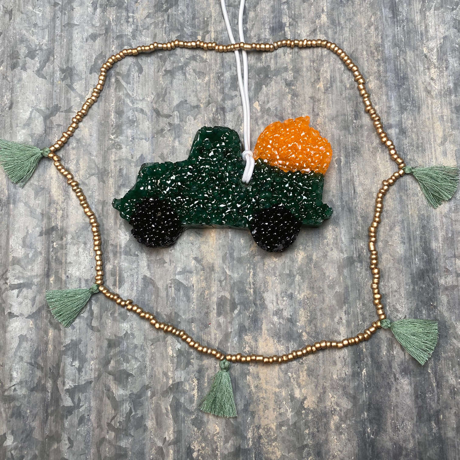 Pumpkin Truck Car Freshie | Emerald Green With Tassel Necklace | Blueberry Cheesecake Scent