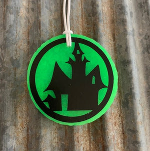 Haunted House Print Car Freshie | Glow In The Dark Lime Green | New Car Scent