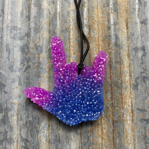 Sign Language Love Car Freshie | Deep Ocean to Neon Purple | Jamaican Scent
