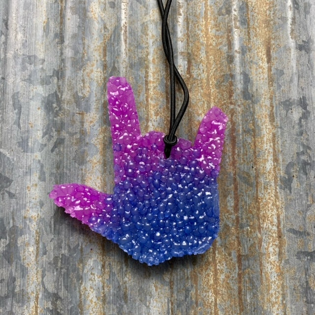 Sign Language Love Car Freshie | Deep Ocean to Neon Purple | Jamaican Scent
