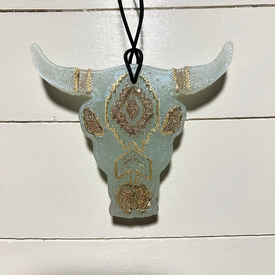 Aztec Bull Skull | Mint Color With Gold Glitter & Outline | Good Vibes Scent