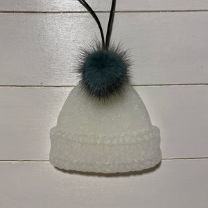 Christmas Beanie | White With Dark Teal Pom | Frost Scent