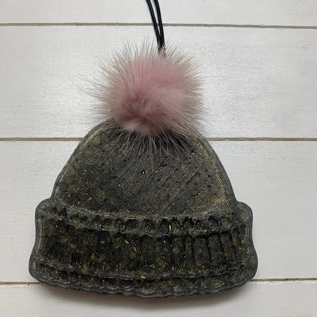 Beanie |Black/Gold Sparkle Pink Pom Pom| Volcano Scent