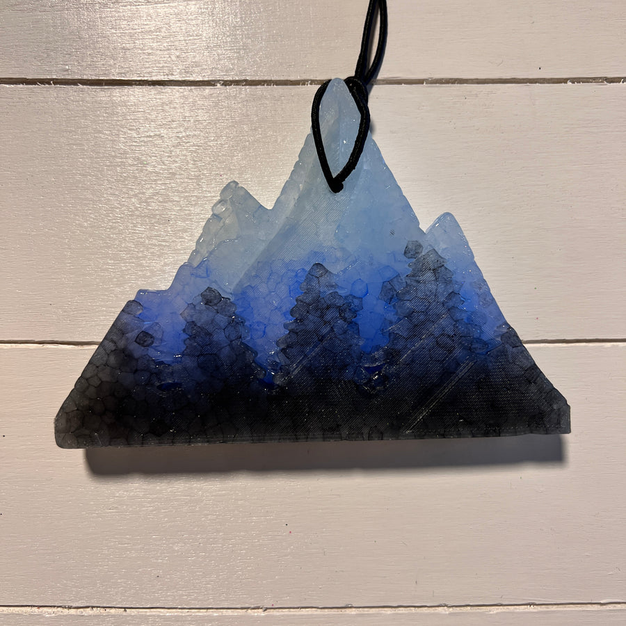Mountains With Trees | Light Blue to Black Ombre | Mahogany Teakwood Scent