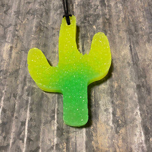 Large Cactus Car Freshie | Bright Yellow to Lime Green | Buffalo Plaid Scent