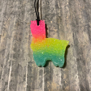 Llama Car Freshie | Hot Pink, Yellow, & Teal | Monkey Farts Scent