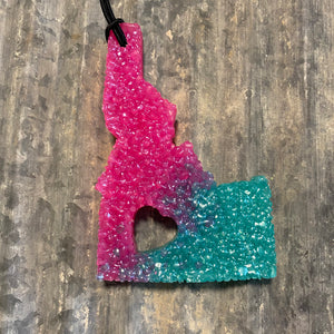 Large Idaho Car Freshie | Hot Pink to Teal Ombre With Heart Cut-Out | Butt Naked Scent
