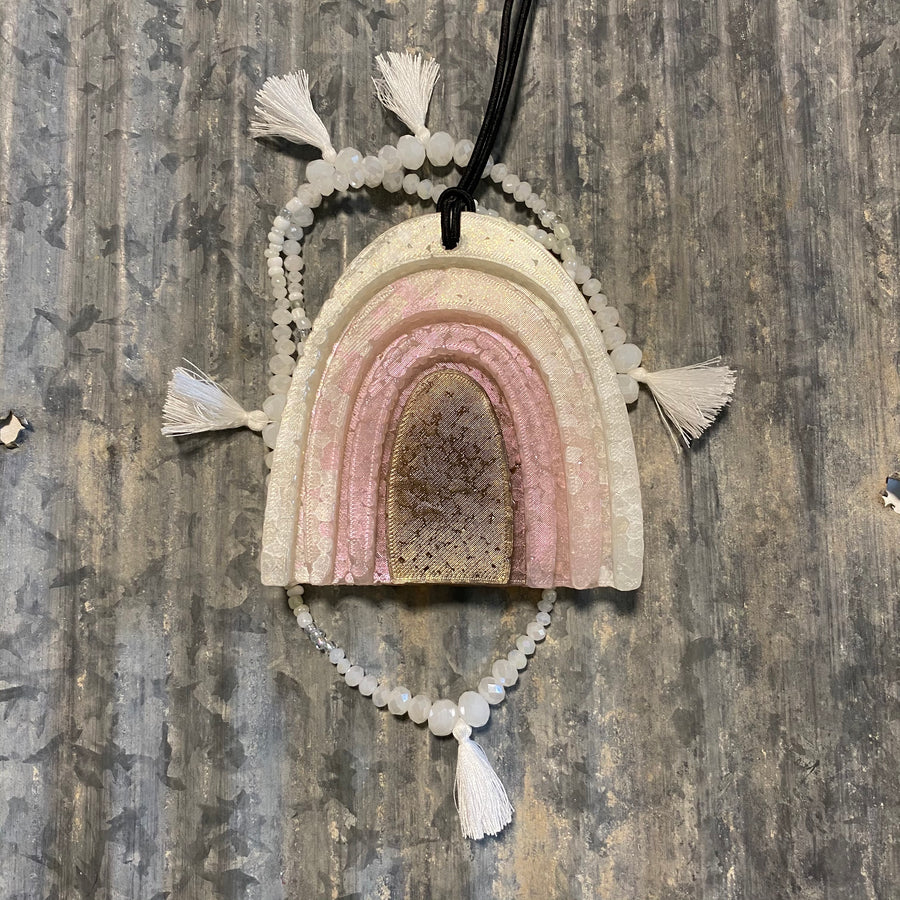 Rainbow Car Freshie | White Gold, Cotton Candy Pink, & Gold Necklace Set | Vanilla Pumpkin Marshmallow Scent