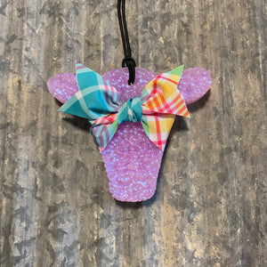 Cow Head Car Freshie | Lavender Color With Plaid Ribbon | Sea Salt & Orchid Scent