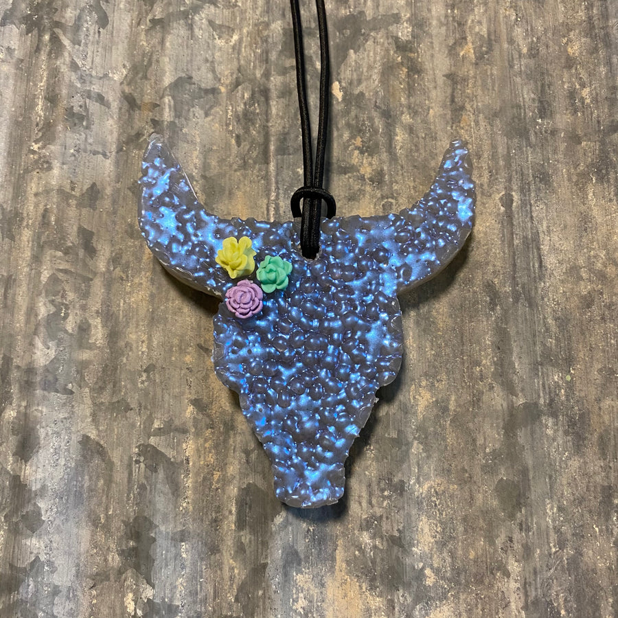 Cow Skull Car Freshie | Gray With Succulents | Good Vibes Scent