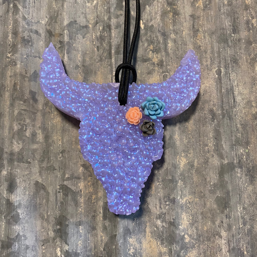 Cow Skull Car Freshie | Dusty Lavender Color With Succulents | Vanilla Scent