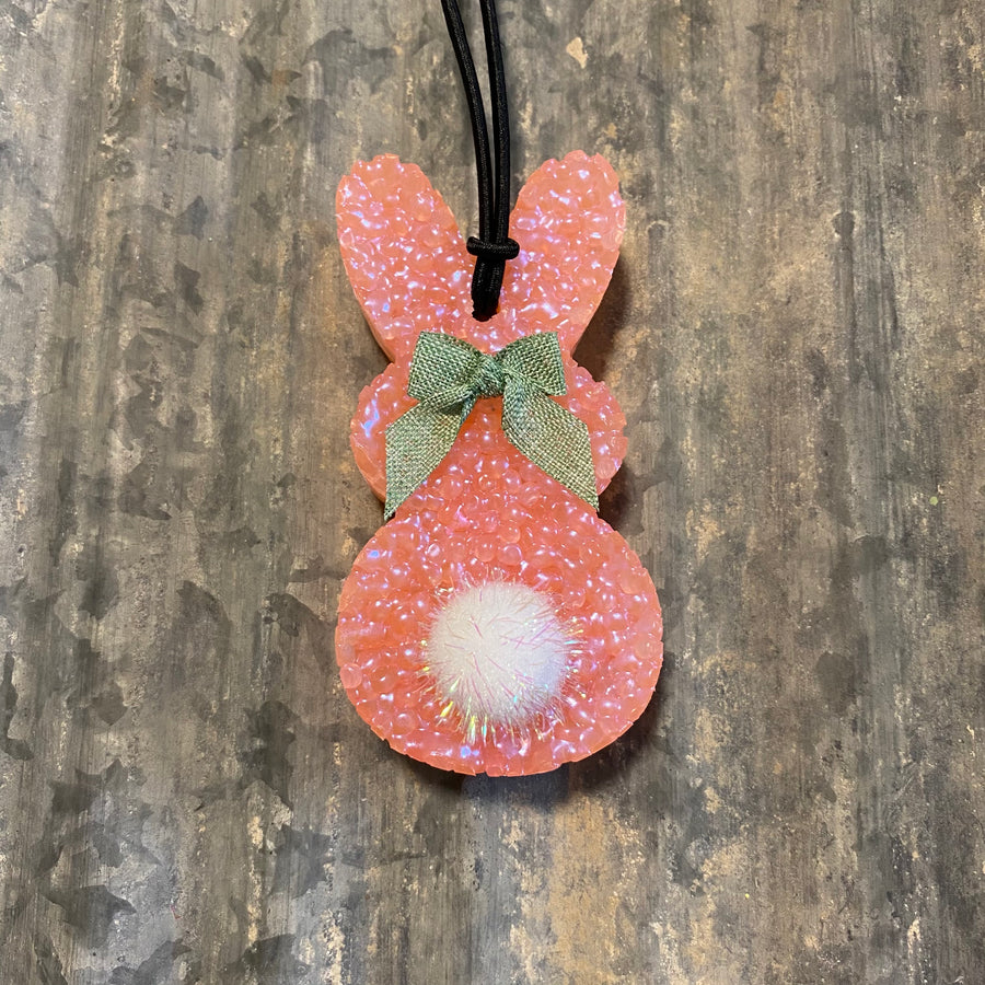 Bunny Car Freshie | Peach Colors With White Tail & Bow | Volcano Scent