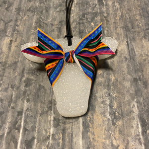 Cow Head Car Freshie | White Gold With Serape Bow | Coconut Lime Verbena Scent