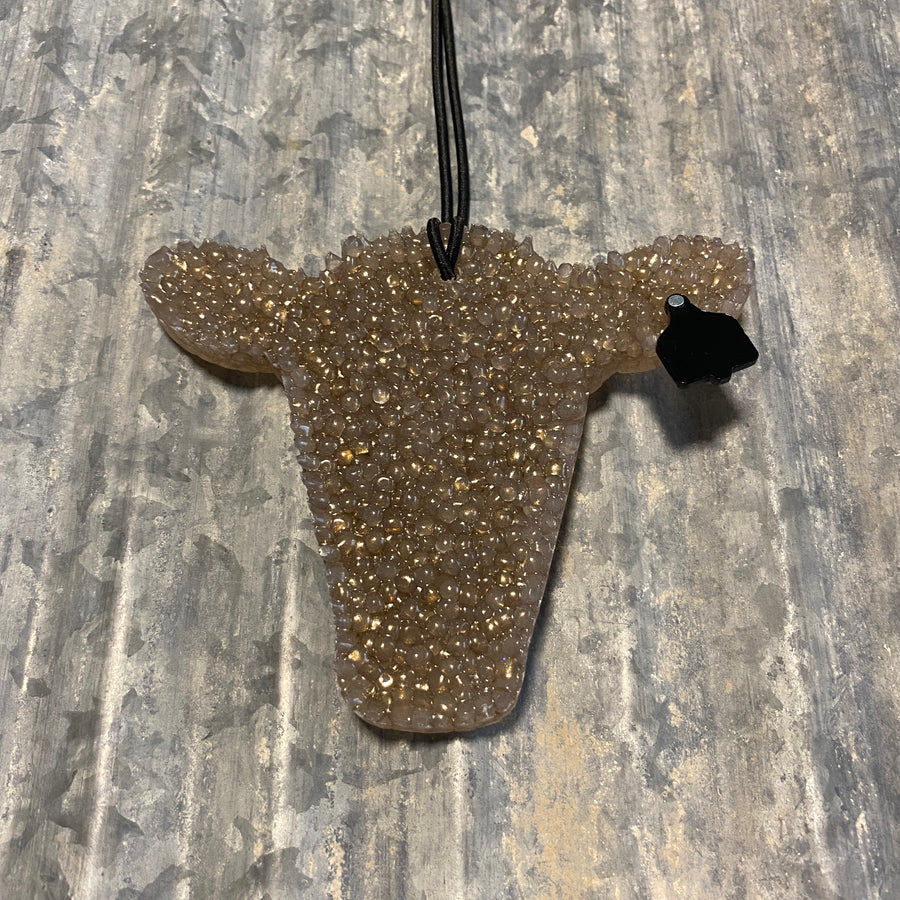Cow Head Car Freshie | Gold with Black Ear Tag | Black Ice Scent