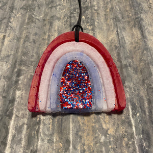 Rainbow Car Freshie | Red, White, & Blue With Glitter | Monkey Farts & Coconut Scent