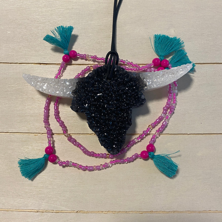 Longhorn Car Freshie | Black With Tassel Set | Coconut Lime Verbena Scent