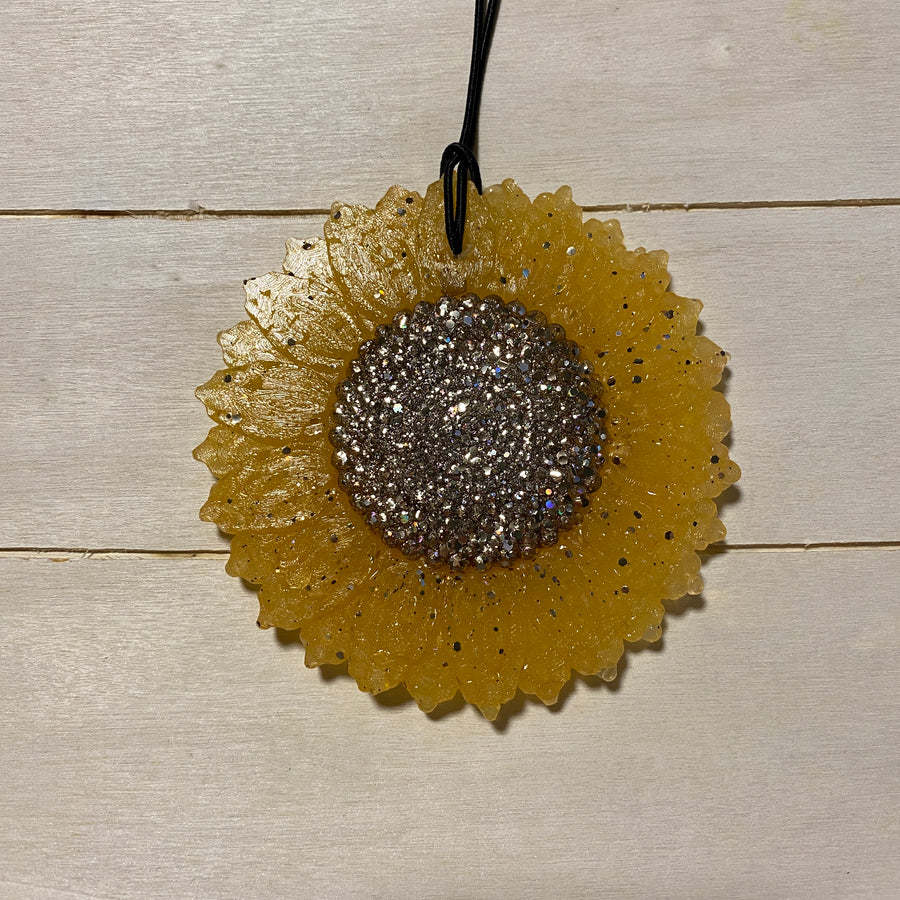 Sunflower Car Freshie | Matte Gold With Sparkles | Volcano Scent